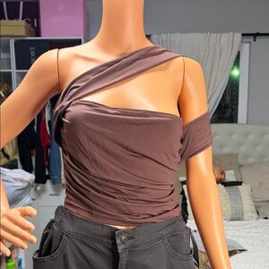 Elegant Off-Shoulder Brown Top